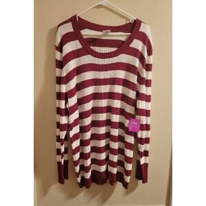 Knit Sweater Womens Just My Size 4X 26/28 White Burgandy Stripes Christmas NWT